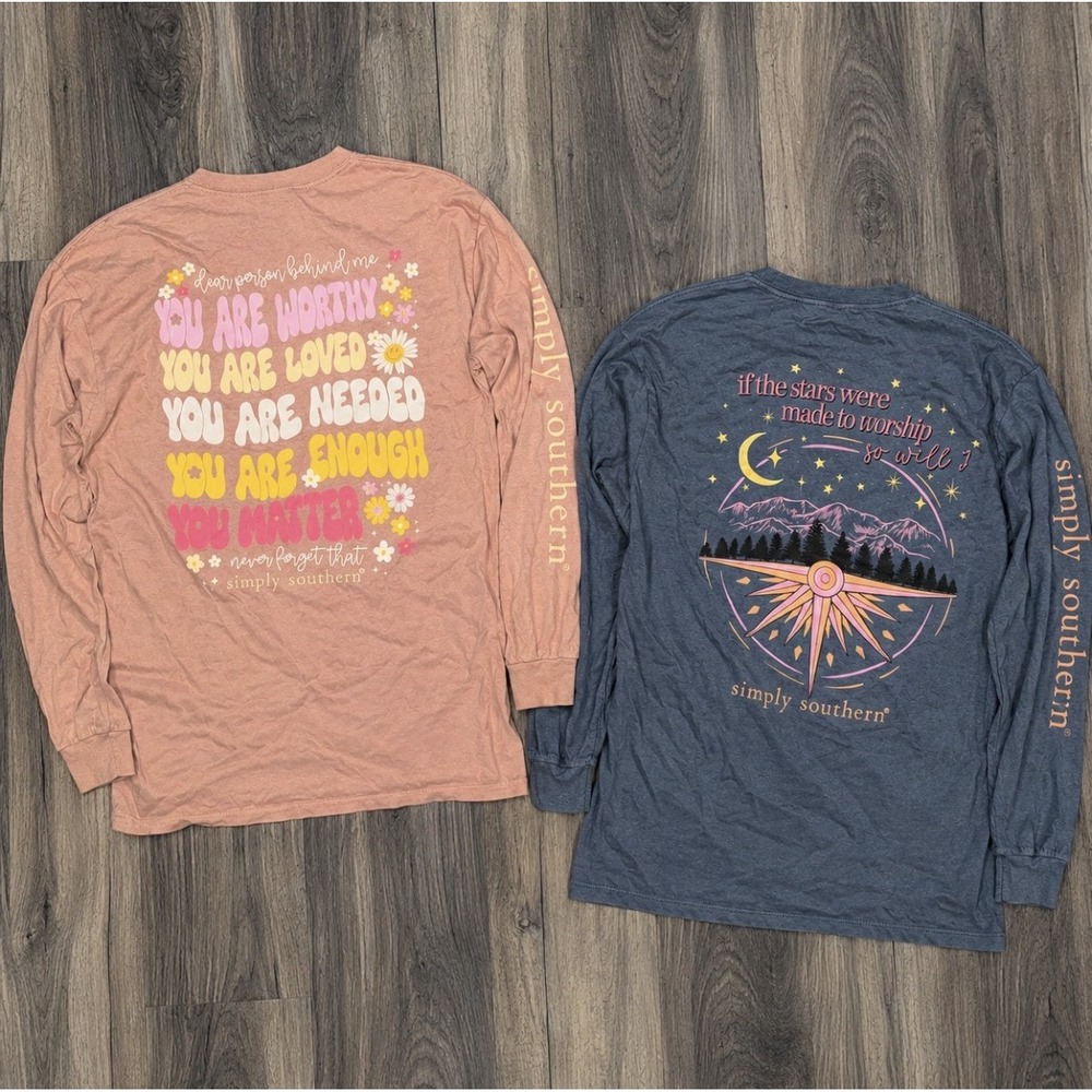 Simply Southern Women's Long-Sleeve T-Shirt Bundle Lot of 2 Cotton Size XL